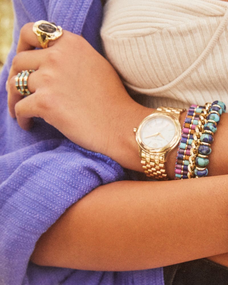 Rebecca Gold Stretch Bracelet in Bronze Veined Lapis Turquoise Magnesite image number 2