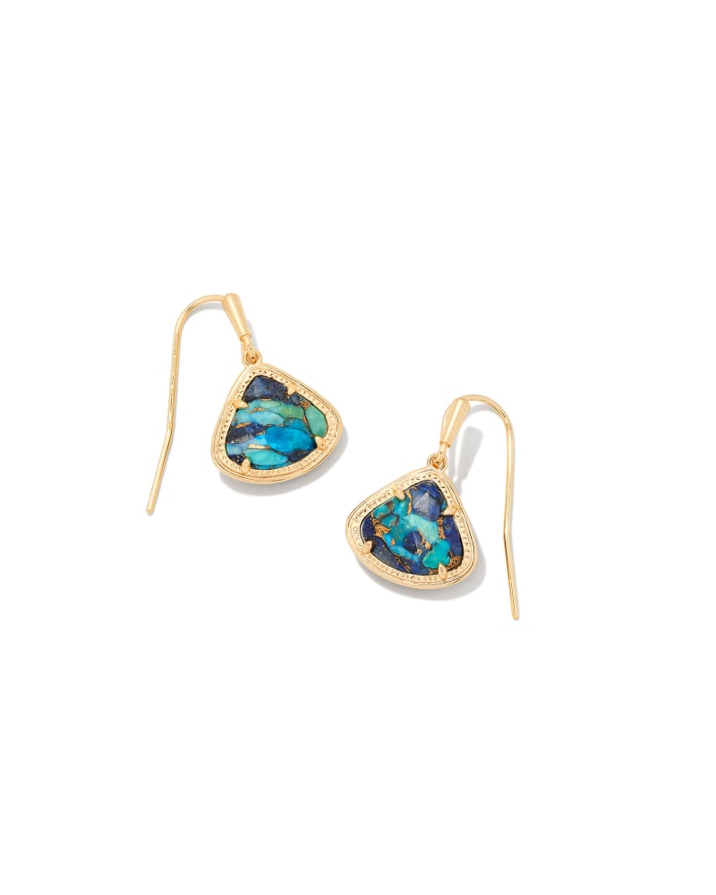 Kendall Gold Drop Earrings in Bronze Veined Lapis Turquoise Magnesite image number 0