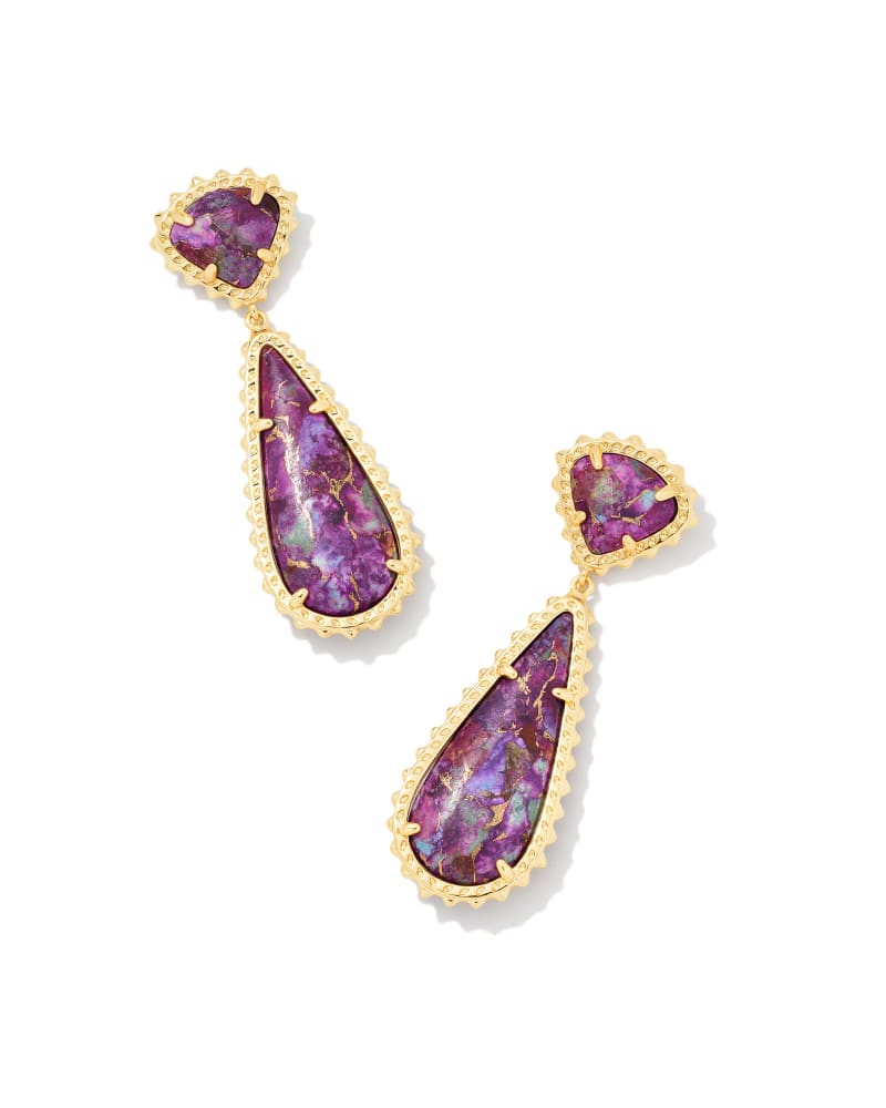 Payton Gold Drop Earrings in Bronze Veined Purple Turquoise Magnesite image number 0