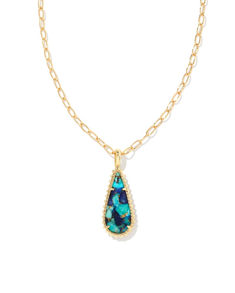 Payton Gold Long Pendant Necklace in Bronze Veined Lapis Turquoise Magnesite image number 0