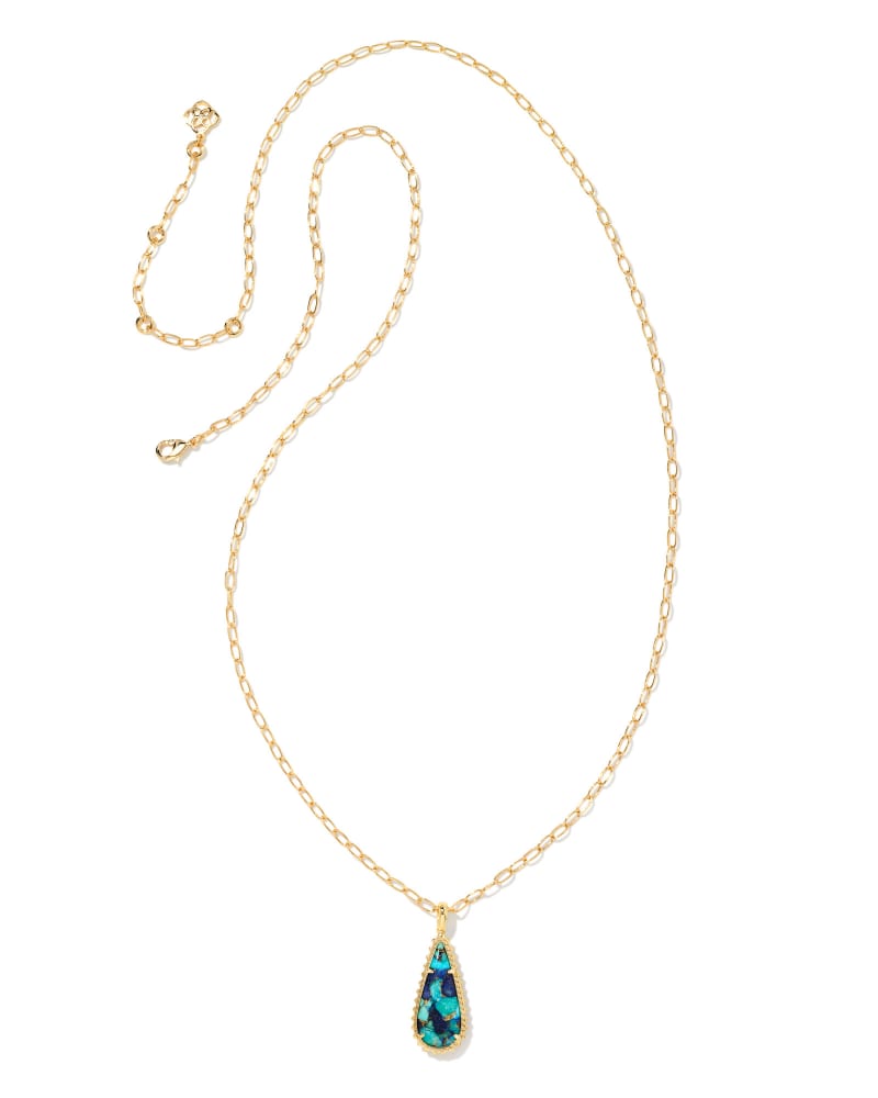 Payton Gold Long Pendant Necklace in Bronze Veined Lapis Turquoise Magnesite image number 2