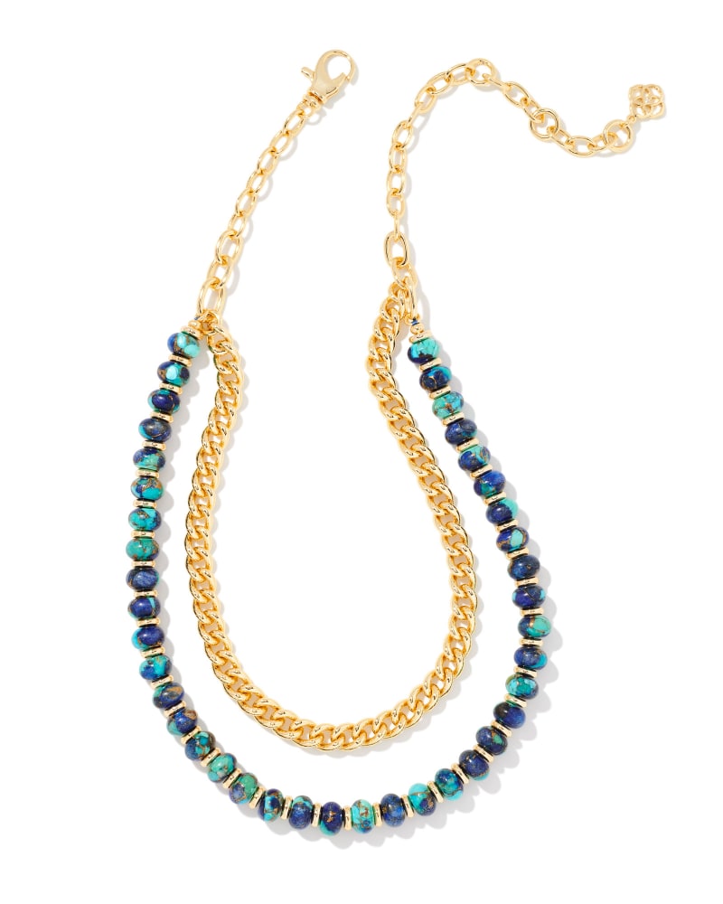 Rebecca Gold Multi Strand Necklace in Bronze Veined Lapis Turquoise Magnesite image number 0