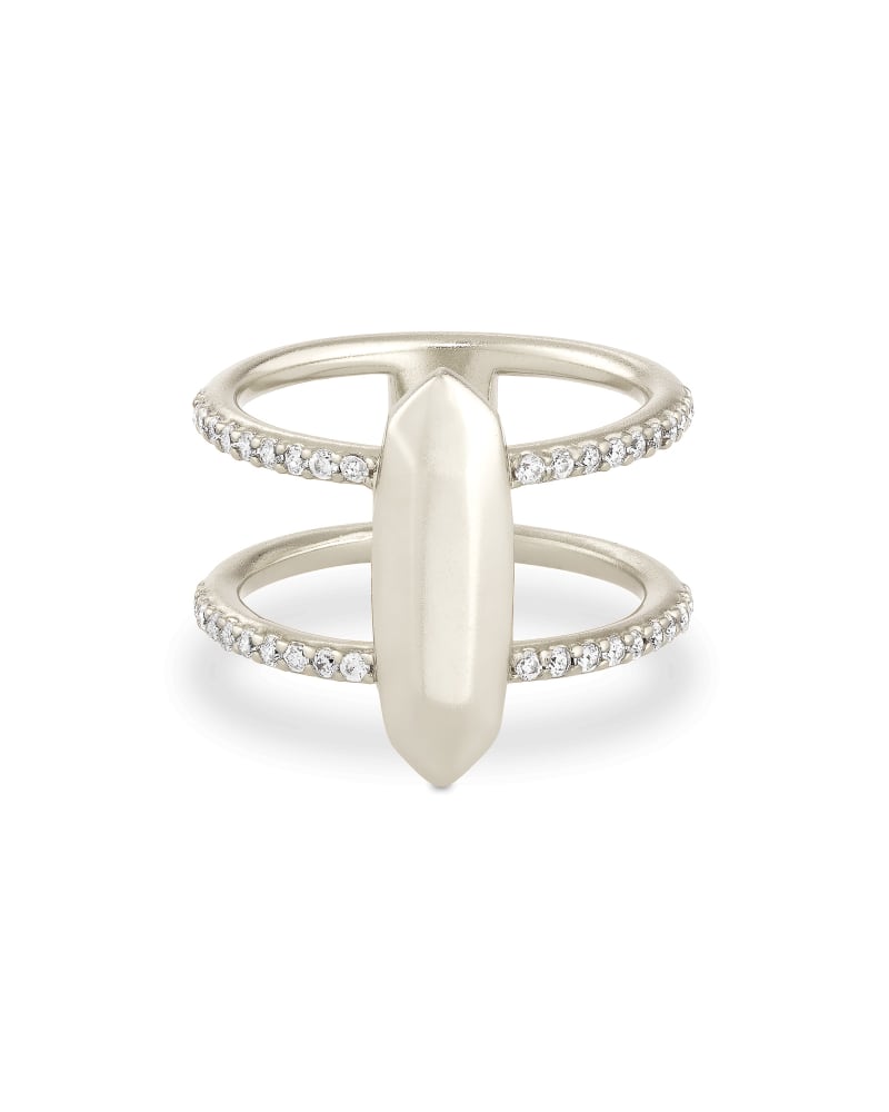 Abra Silver Double Band Ring in White Crystal image number 0