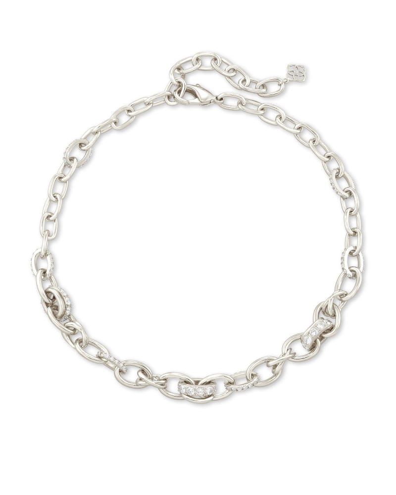 Livy Silver Chain Necklace in White Crystal image number 0