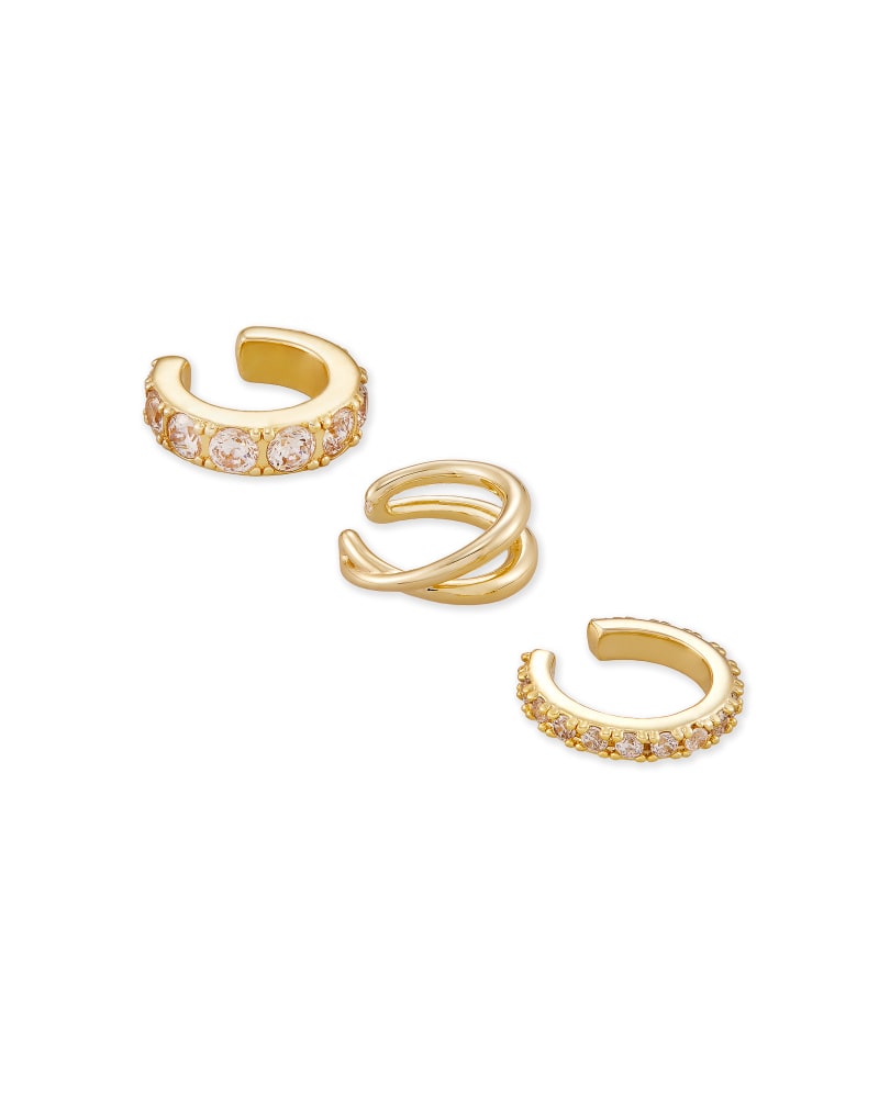 Livy Gold Ear Cuff Set of 3 in White
