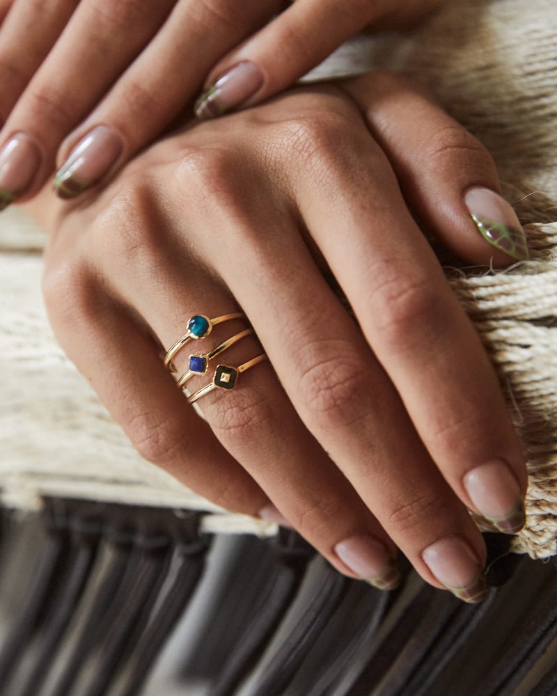 Gemma Gold Ring Set Of 3 In Teal Mix Kendra Scott