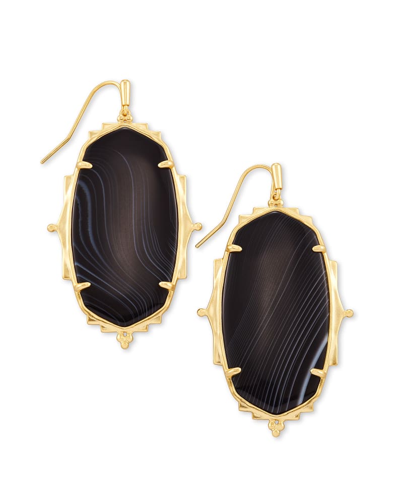 Baroque Ella Gold Drop Earrings in Black Banded Agate image number 0