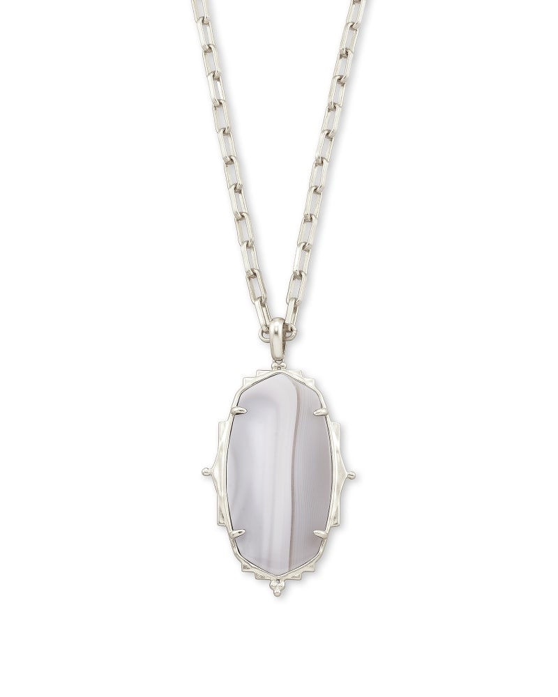 Baroque Ella Silver Long Pendant Necklace in Gray Banded Agate image number 0