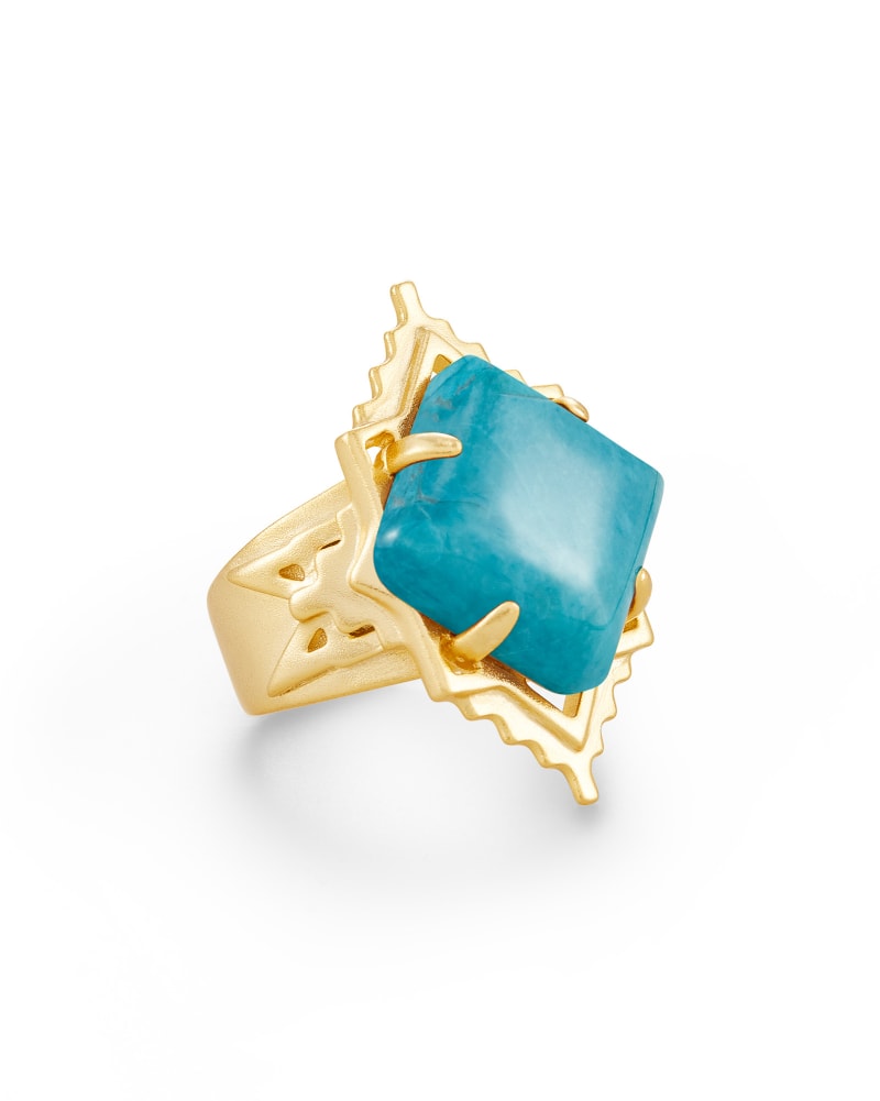 Cass Gold Cocktail Ring in Teal Howlite image number 1