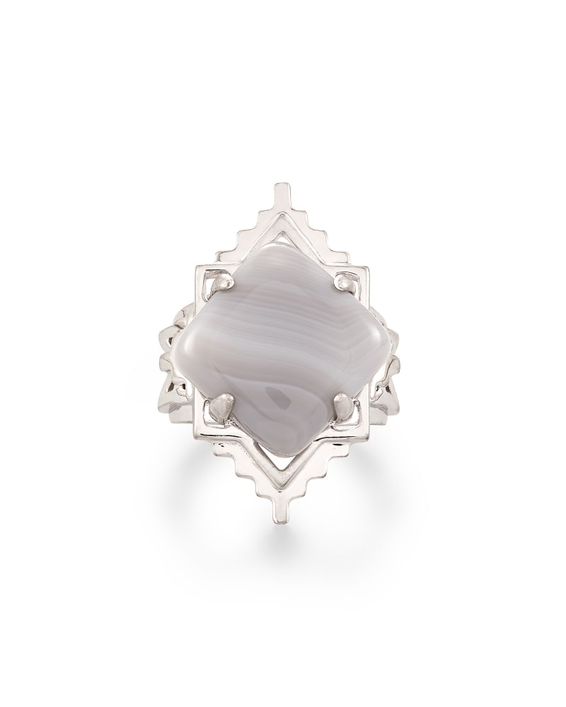 Cass Silver Cocktail Ring in Gray Banded Agate image number 0