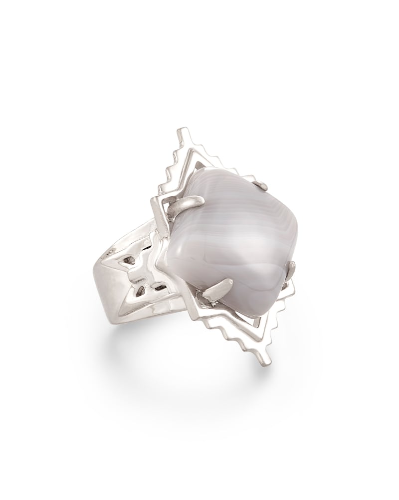 Cass Silver Cocktail Ring in Gray Banded Agate image number 1