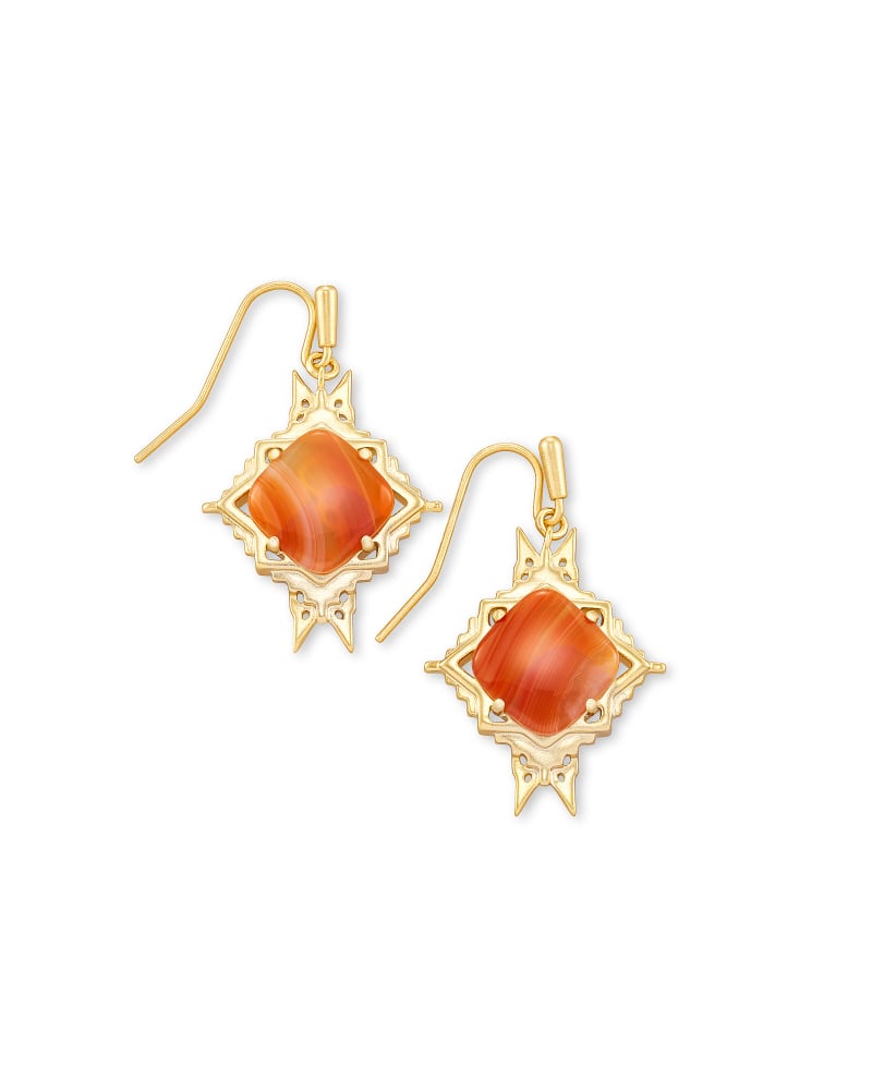Cass Gold Drop Earrings in Orange Banded Agate image number 0
