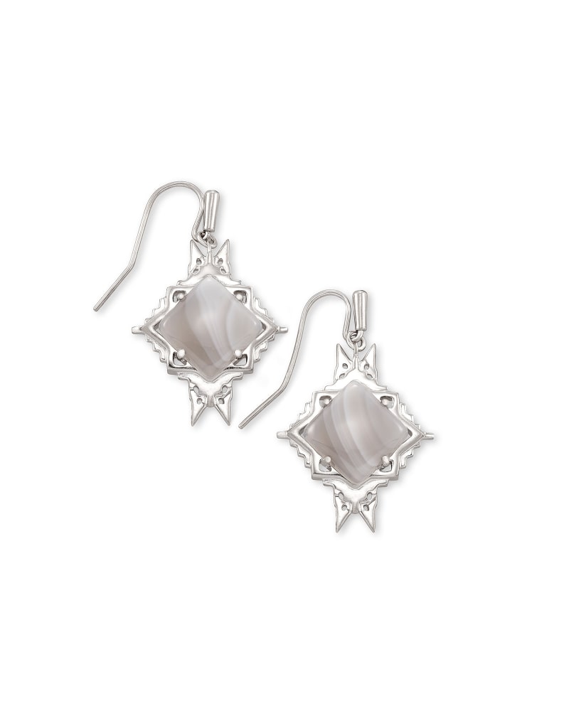 Cass Silver Drop Earrings in Gray Banded Agate image number 0