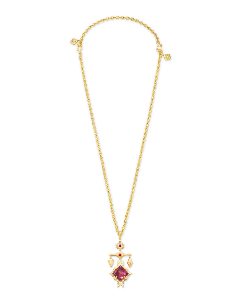Cass Gold Large Long Pendant Necklace in Mauve Abalone image number 3