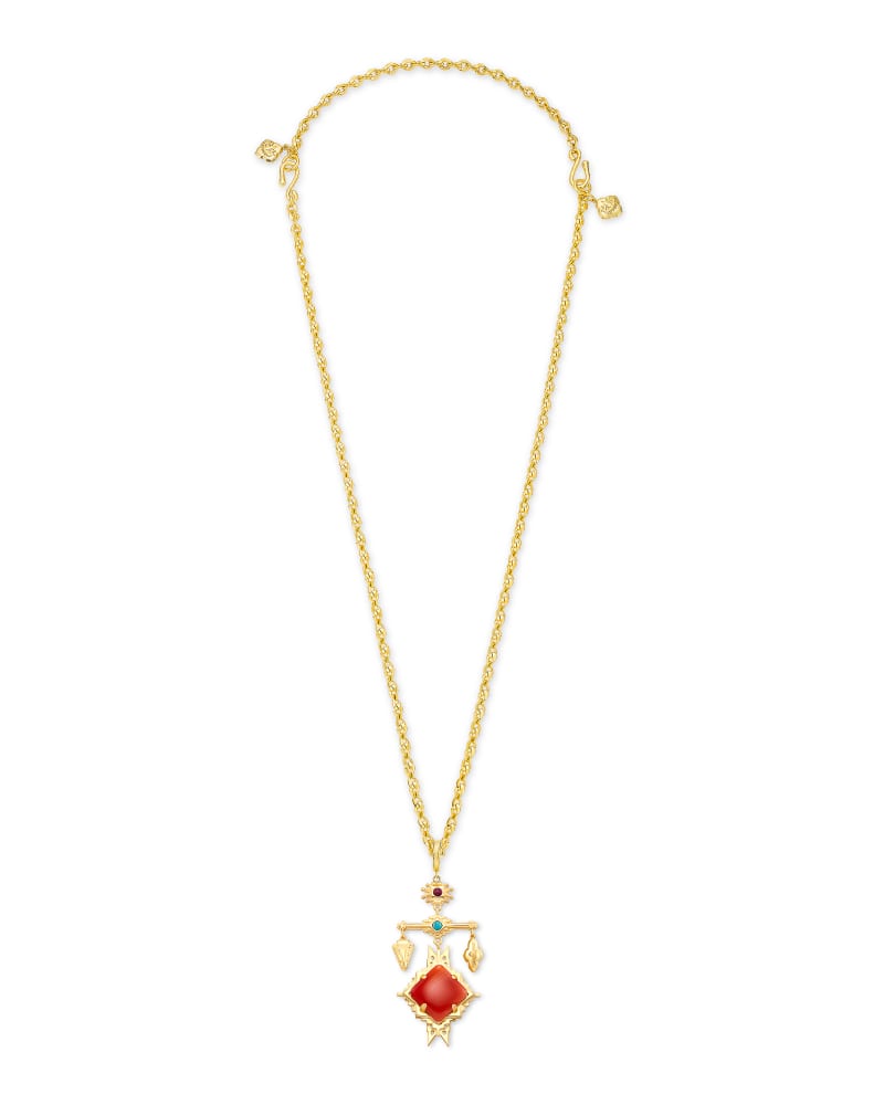 Cass Gold Large Long Pendant Necklace in Orange Banded Agate image number 3