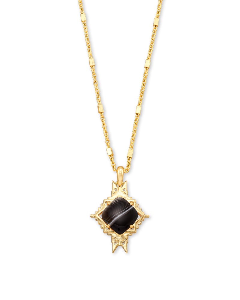 Cass Gold Long Pendant Necklace in Black Banded Agate image number 0