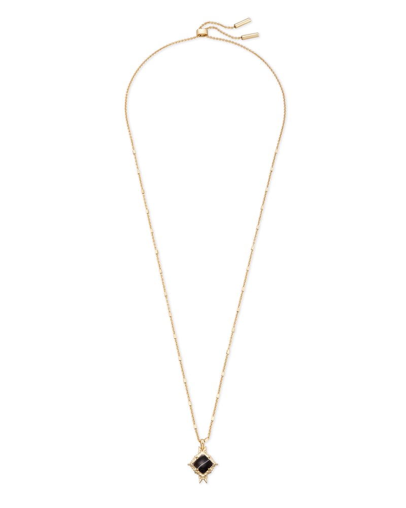 Cass Gold Long Pendant Necklace in Black Banded Agate image number 1