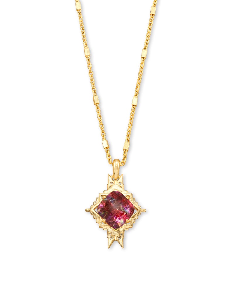 Cass Gold Long Pendant Necklace in Mauve Abalone image number 0