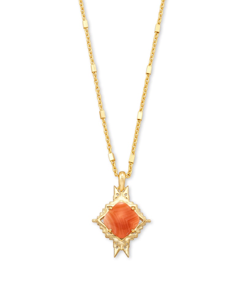 Cass Gold Long Pendant Necklace in Orange Banded Agate image number 0