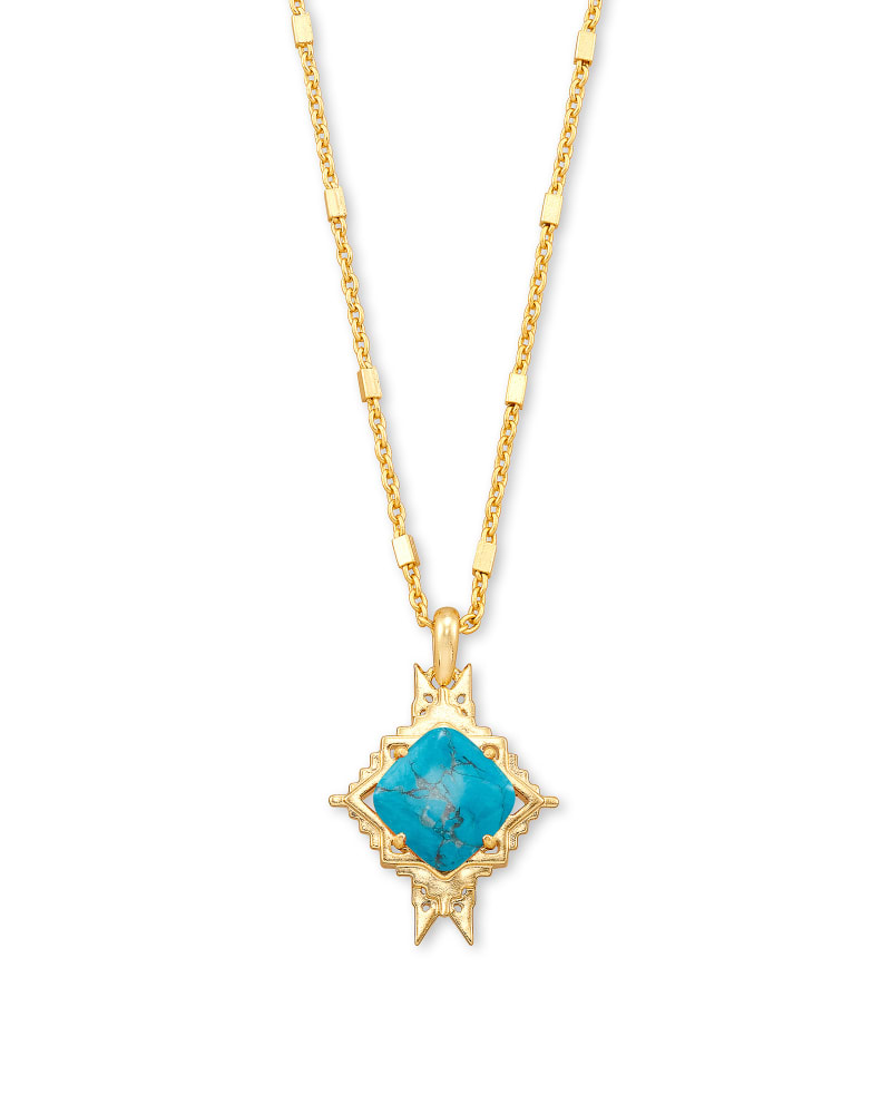 Cass Gold Long Pendant Necklace in Teal Howlite image number 0