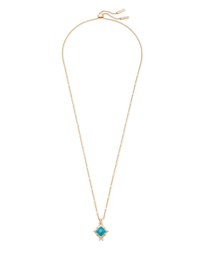 Cass Gold Long Pendant Necklace in Teal Howlite image number 1