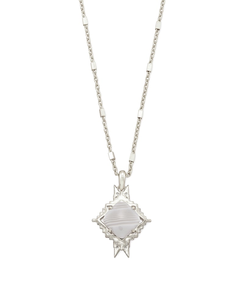 Cass Silver Long Pendant Necklace in Gray Banded Agate image number 0