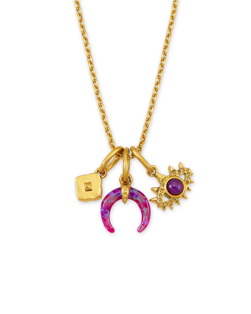 Gemma Vintage Gold Charm Necklace Set in Plum Mix image number 0