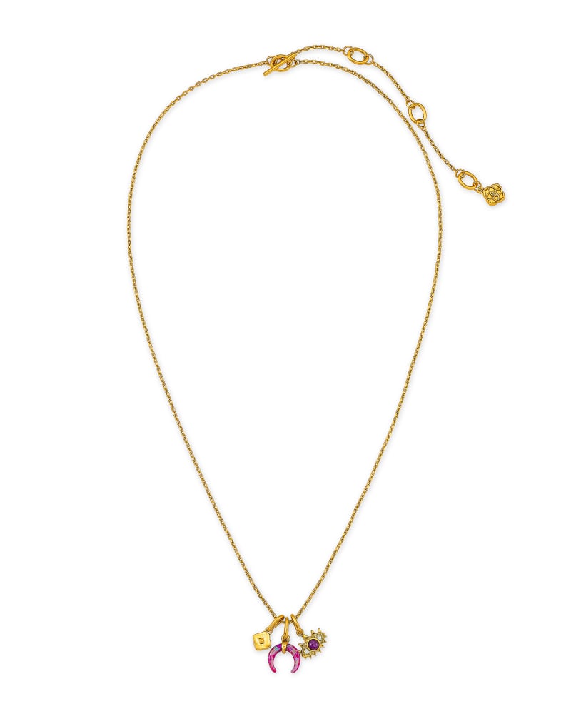 Gemma Vintage Gold Charm Necklace Set in Plum Mix image number 2