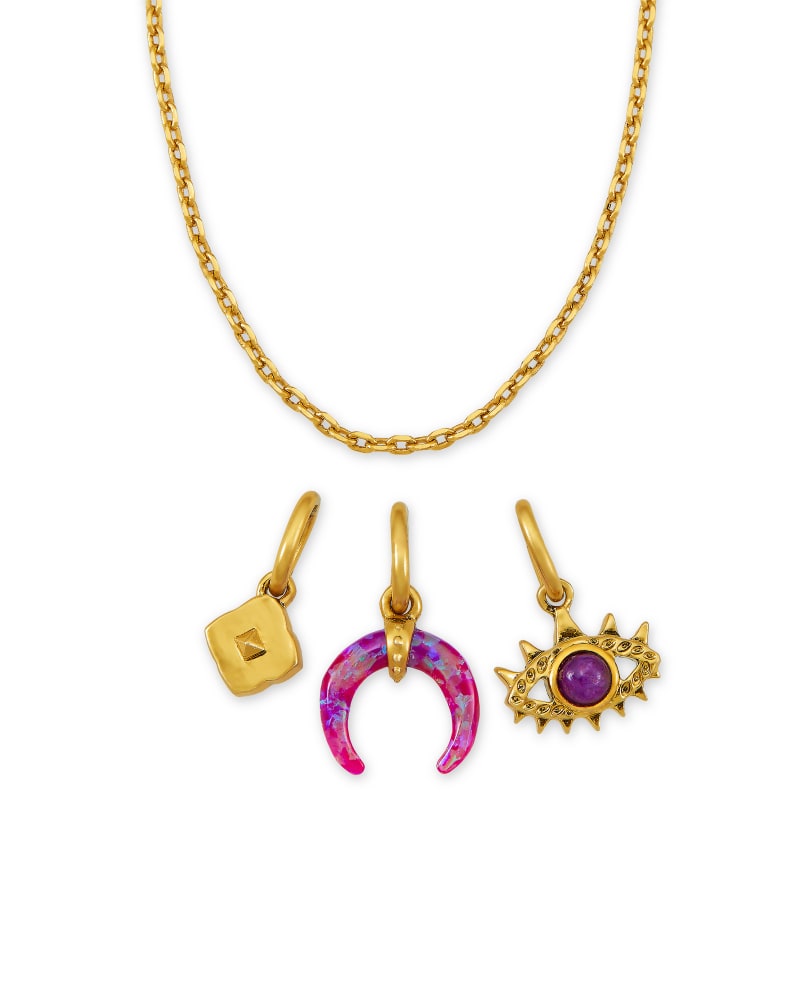 Gemma Vintage Gold Charm Necklace Set in Plum Mix image number 1