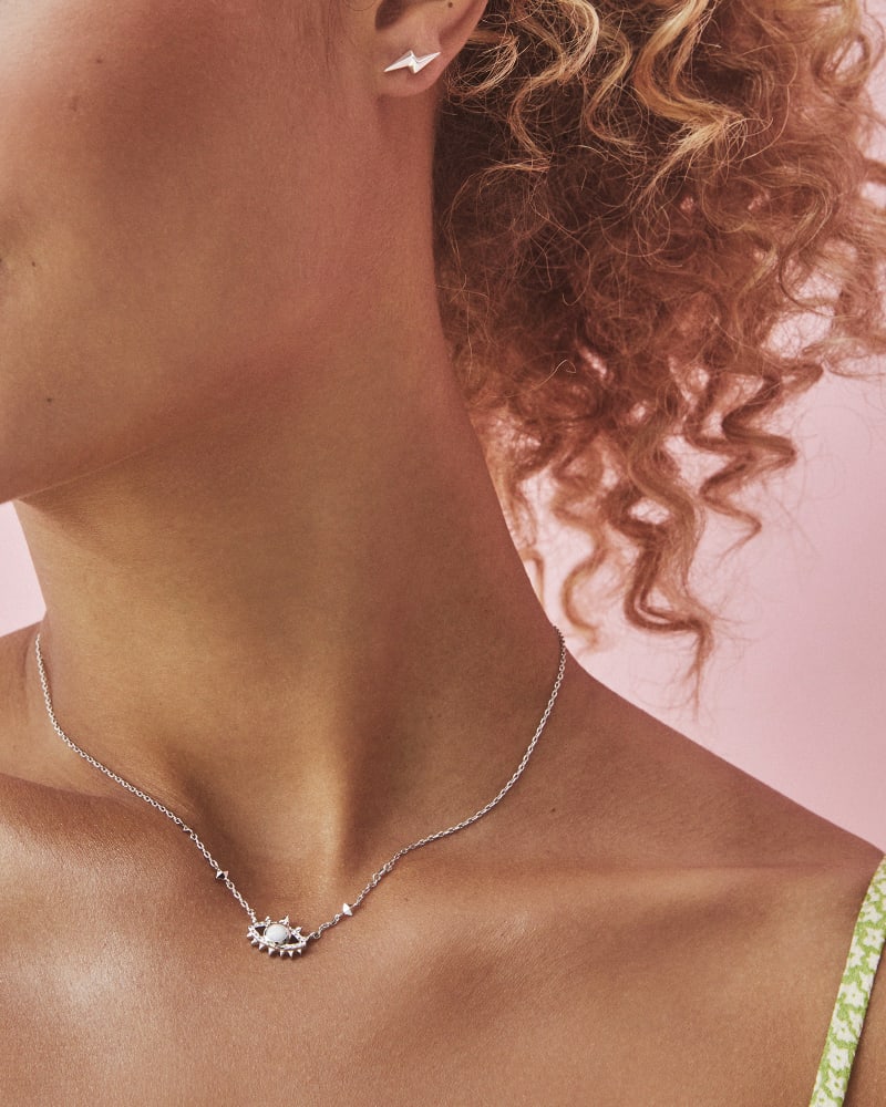 Gemma Silver Pendant Necklace in White Kyocera Opal image number 1