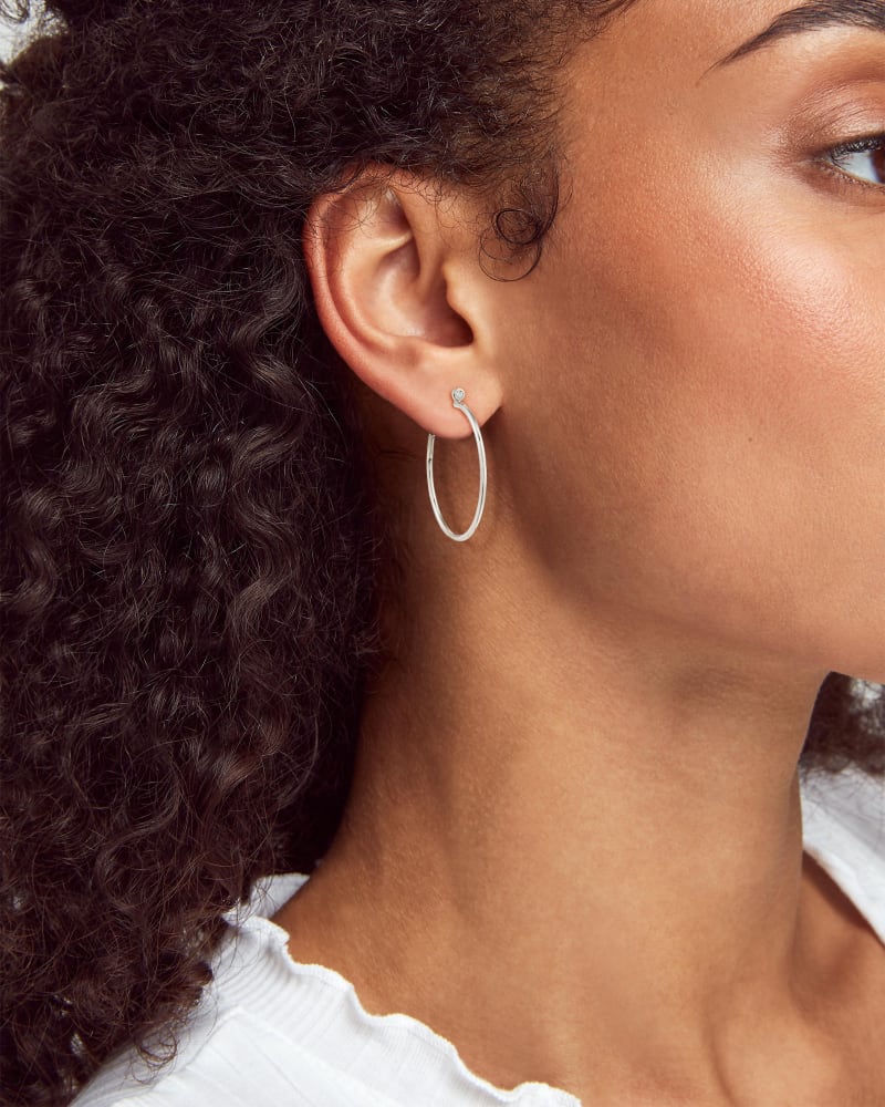 Audrey 14k White Gold Hoop Earrings in White Diamond image number 2