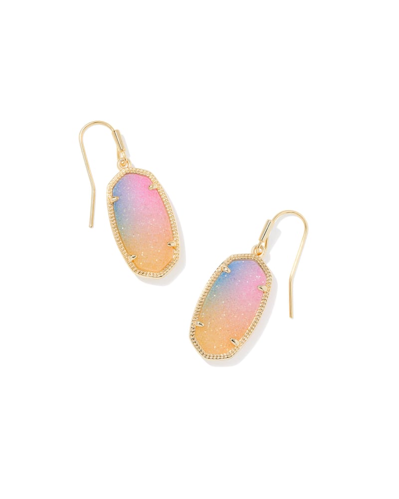 Dani Gold Drop Earrings in Pink Watercolor Drusy image number 0