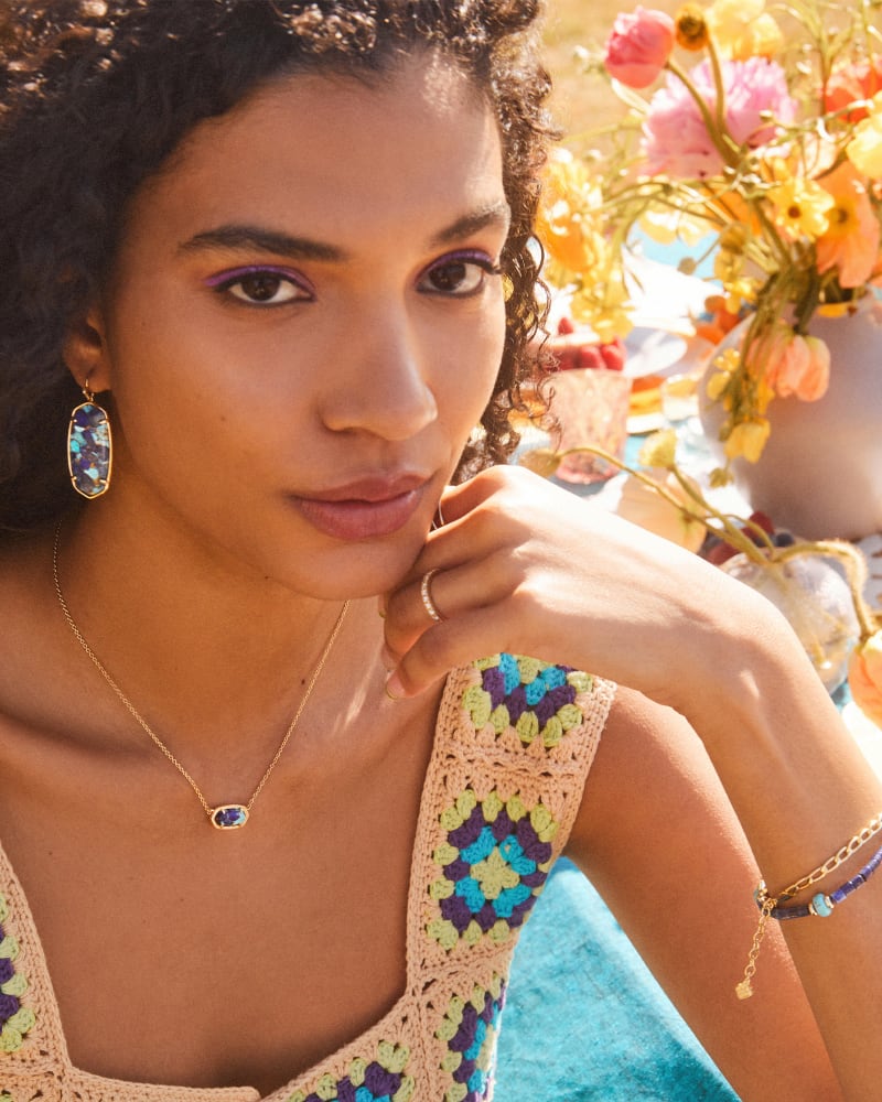Elle Gold Drop Earrings in Bronze Veined Lapis Turquoise Magnesite image number 2