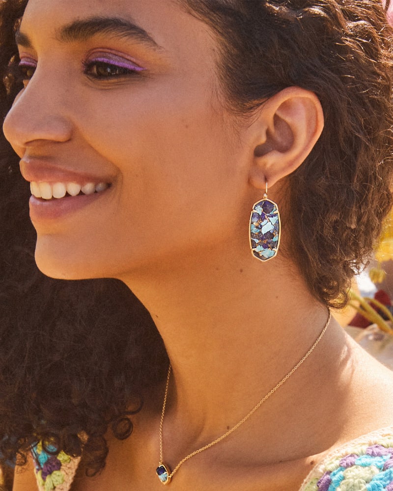 Elle Gold Drop Earrings in Bronze Veined Lapis Turquoise Magnesite image number 1