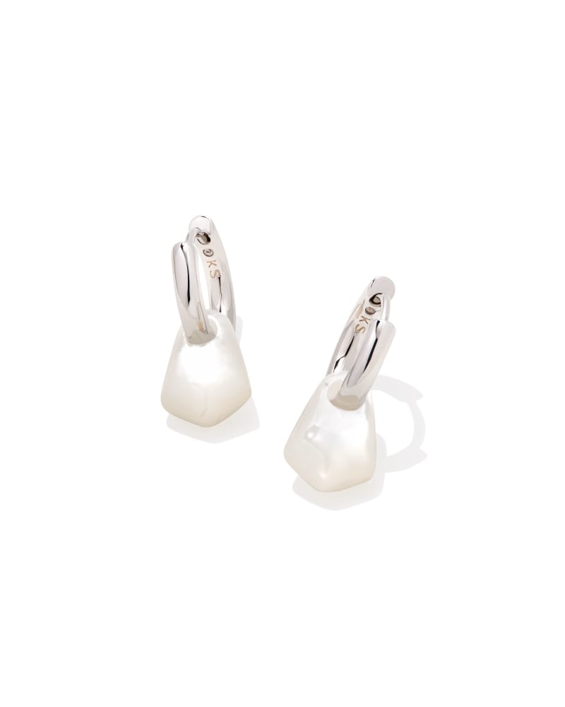 Insley Convertible Silver Huggie Earrings in Ivory Mother-Of-Pearl image number 0