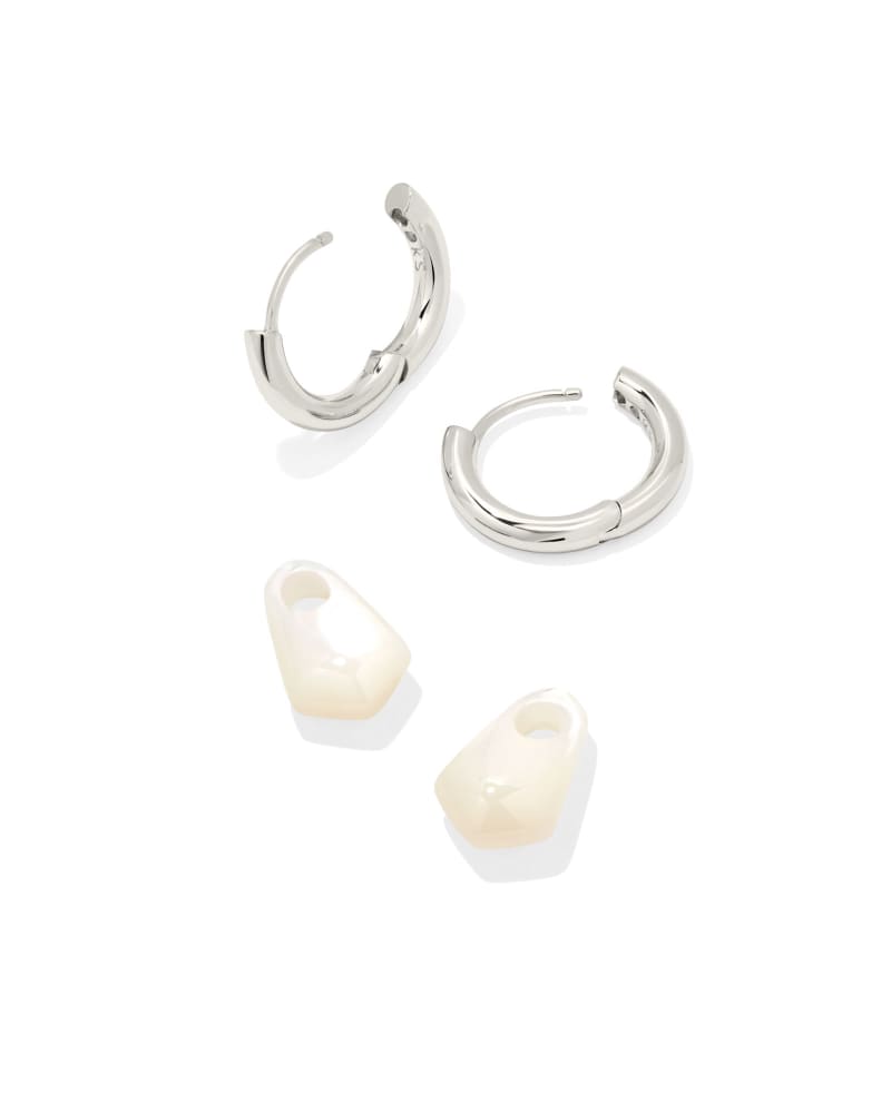 Insley Convertible Silver Huggie Earrings in Ivory Mother-Of-Pearl image number 1