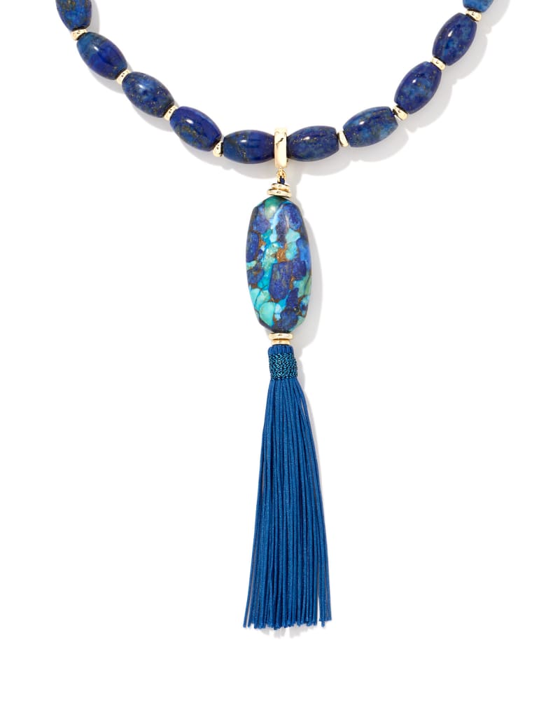 Insley Convertible Gold Long Pendant Necklace in Blue Mix image number 0
