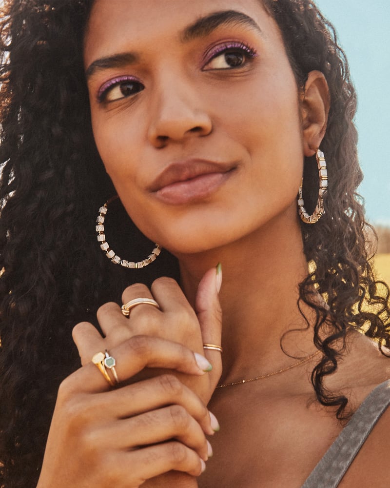 Ember Gold Hoop Earrings in White Howlite image number 1