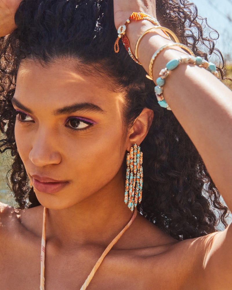 Ember Gold Statement Earrings in Bronze Veined Turquoise Magnesite Red Oyster image number 2