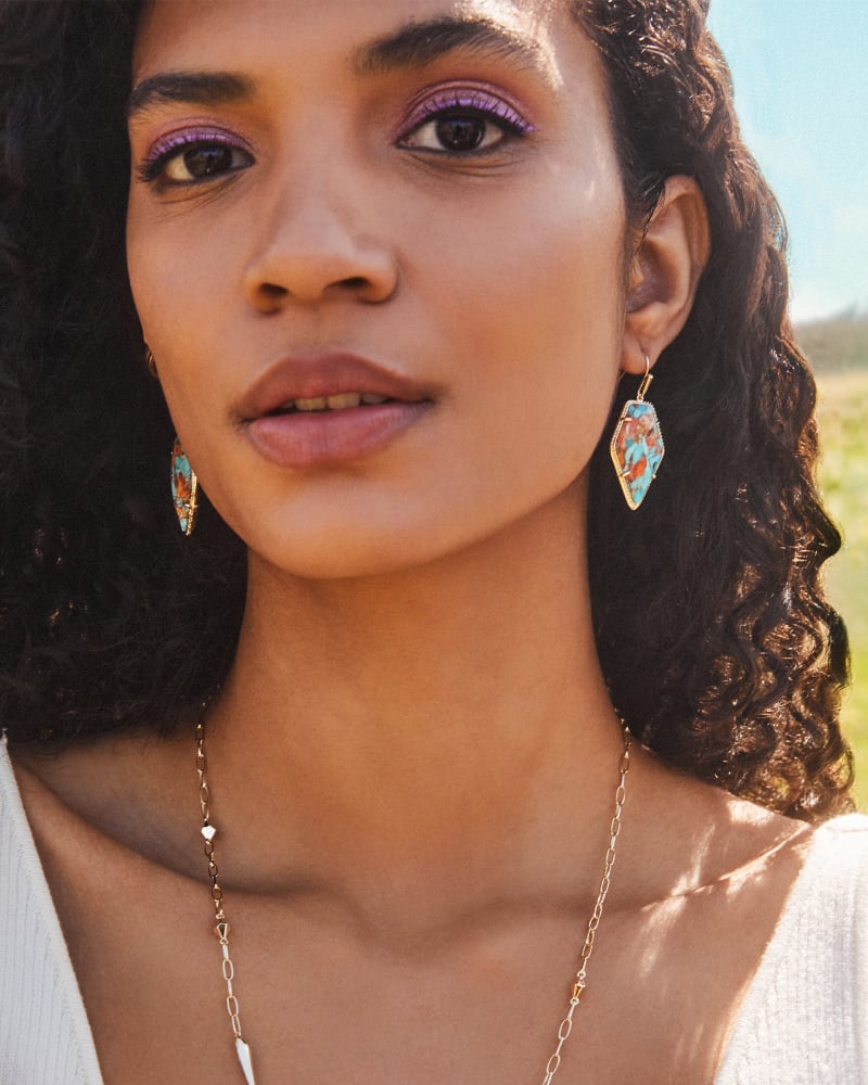 Framed Tessa Gold Drop Earrings in Bronze Veined Turquoise Magnesite Red Oyster image number 1