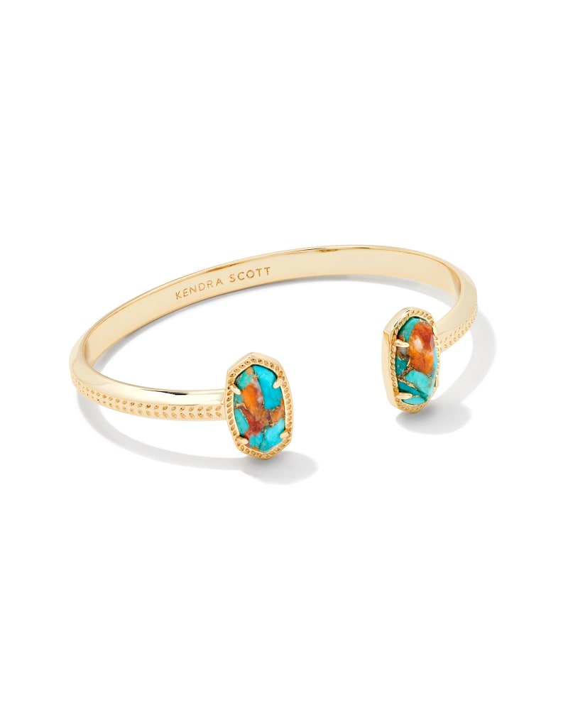 Elton Gold Cuff Bracelet in Bronze Veined Turquoise Magnesite Red Oyster image number 0