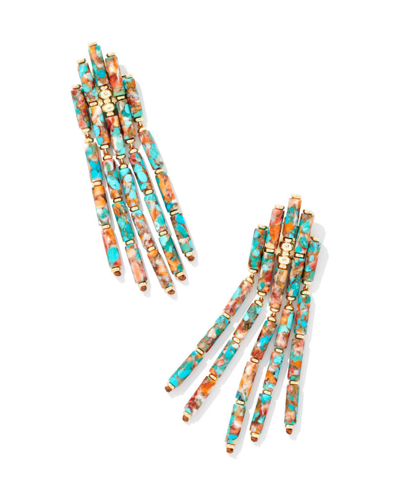 Ember Gold Statement Earrings in Bronze Veined Turquoise Magnesite Red Oyster image number 0