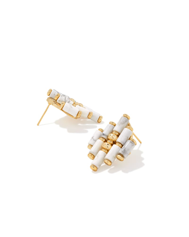 Ember Gold Statement Stud Earrings in White Howlite image number 3