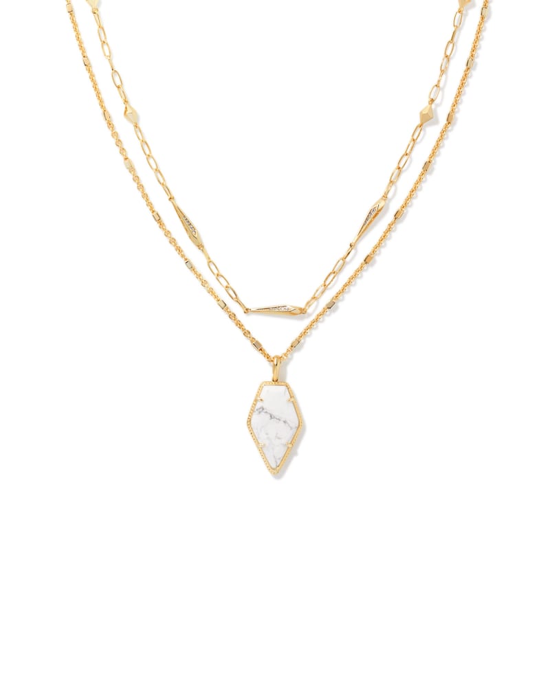 Framed Tessa Convertible Gold Multi Strand Necklace in White Howlite image number 0