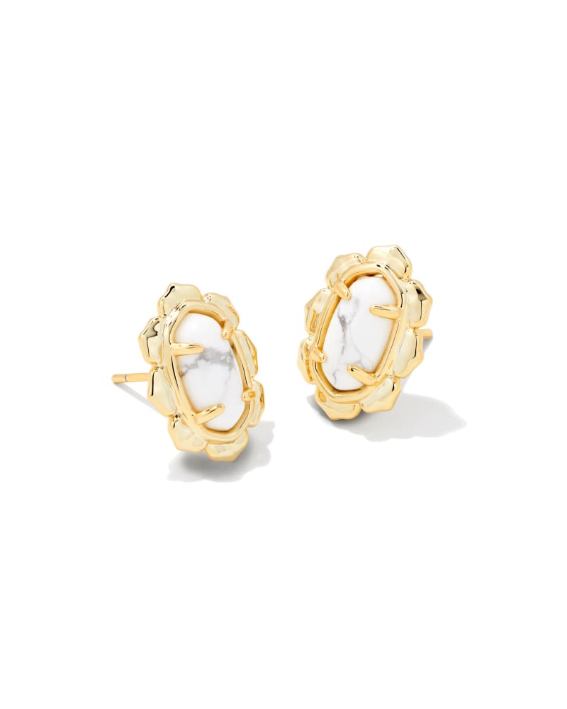 Piper Gold Stud Earrings in White Howlite image number 0