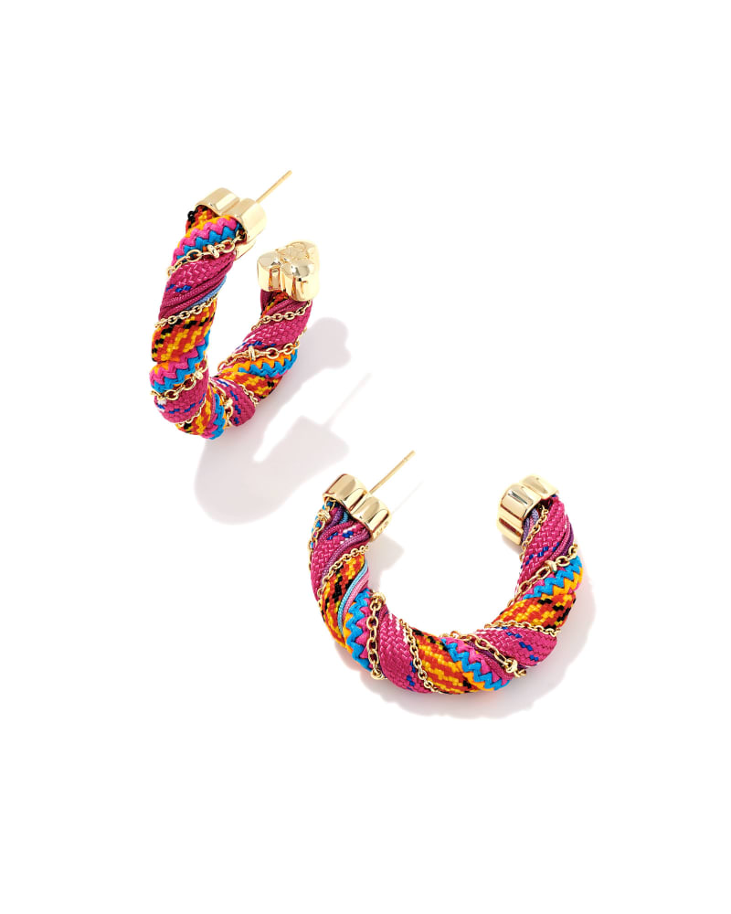 Masie Gold Corded Hoop Earrings in Pink Mix image number null