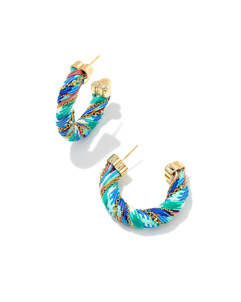 Masie Gold Corded Hoop Earrings in Turquoise Mix image number 0
