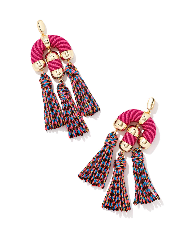 Masie Gold Statement Tassel Earrings in Pink Mix image number 0