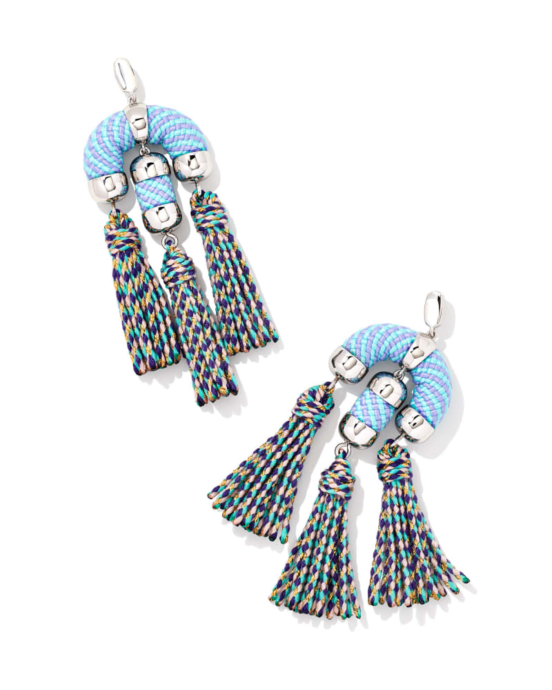 Masie Silver Statement Tassel Earrings in Periwinkle Mix image number 0