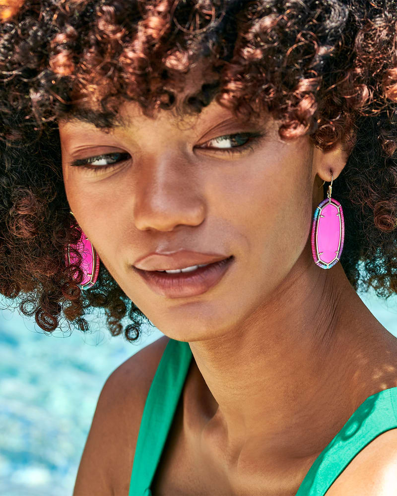 Threaded Elle Gold Drop Earrings in Pink Mix image number 2
